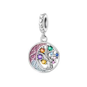 Family Tree Eternal Love Dangle Bracelet Charm 925 Sterling Silver Multicolor